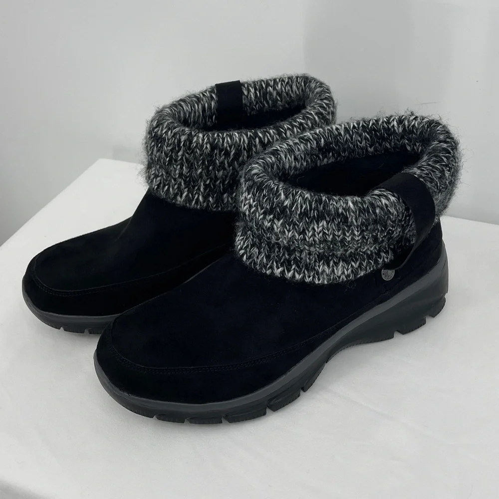 Skechers Black Knit Cuff Winter ANKLE Boots WOMENS SIZE 10 NWOT